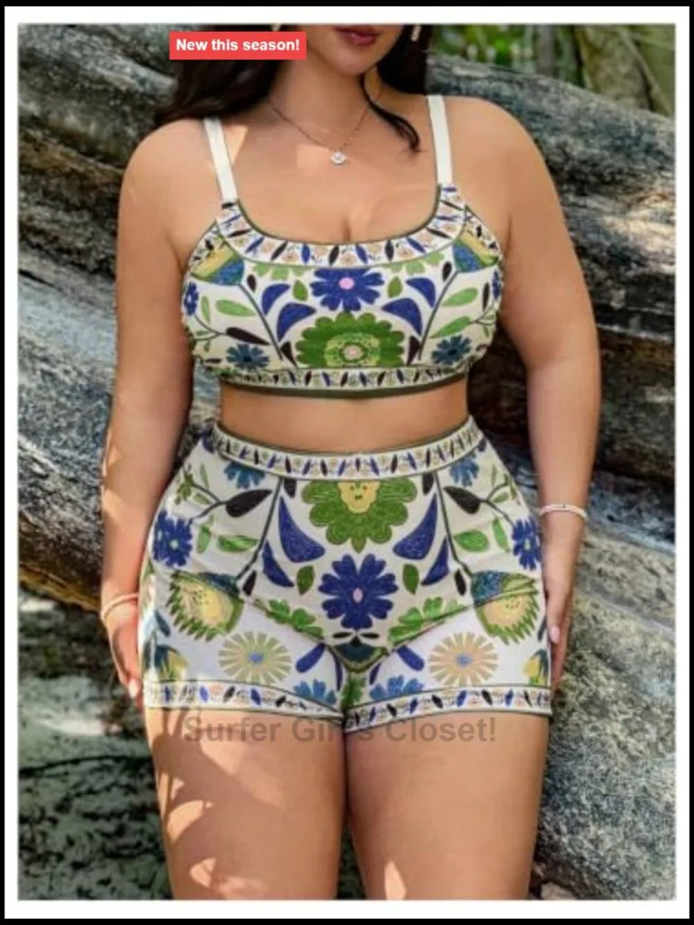 Plus Size 3 Piece Floral Tankini Set with Boy Shorts and Kimono Cover Up